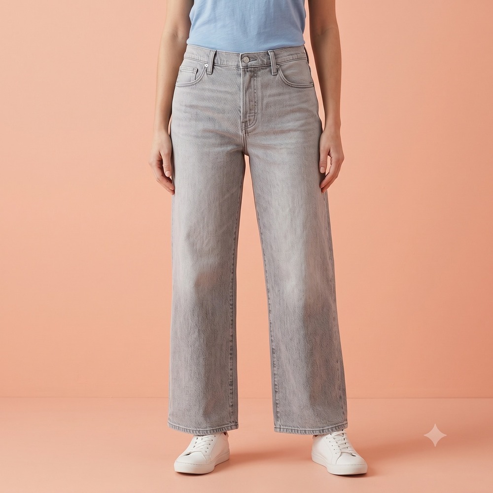 Lucky Brand‎ Grey Wide Leg Crop Jeans Button Fly Women's Size 14/32 EUC